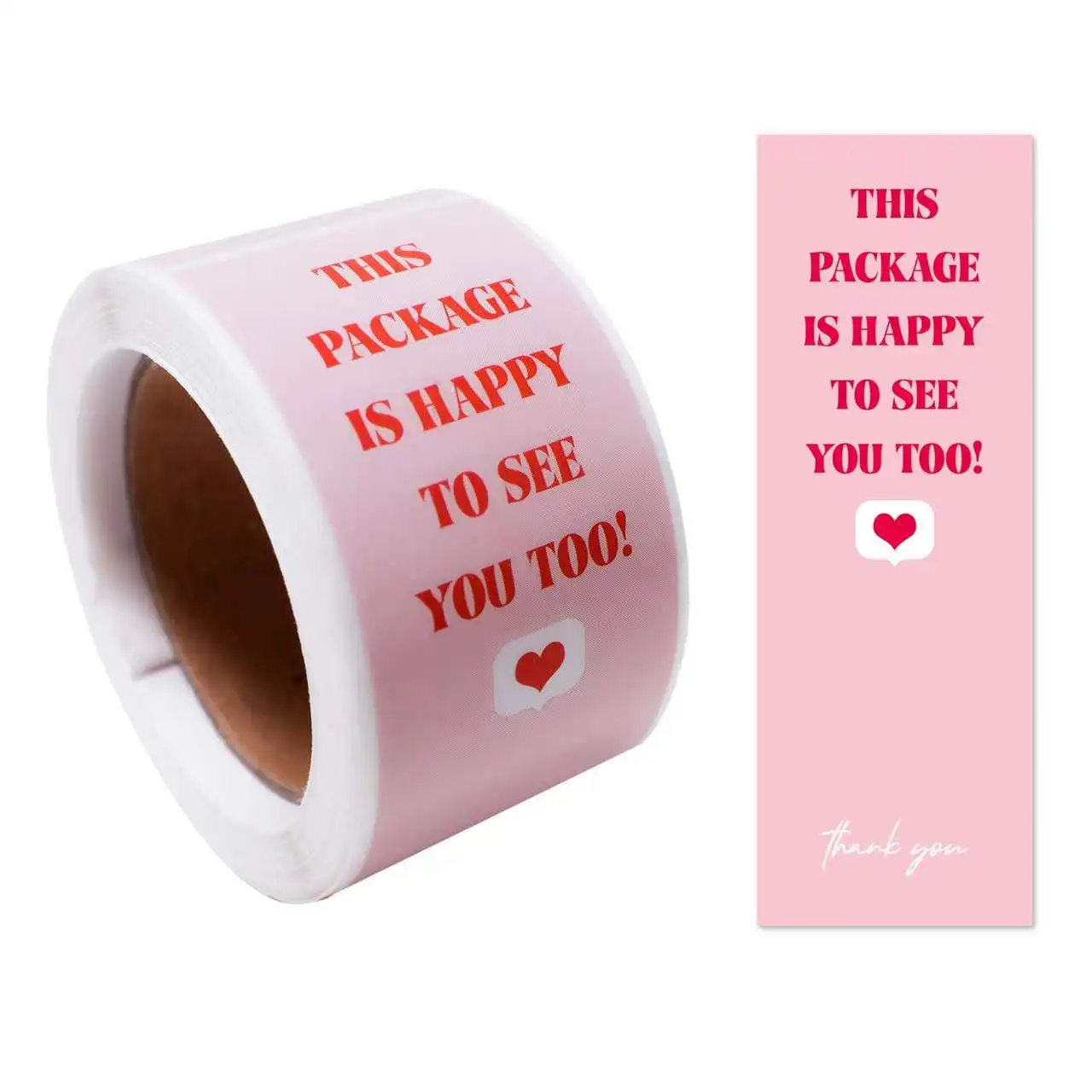 

100pcs This Package Is Happy To See You Too Stickers Cute Pink Thank You Package Labels For Business Gift Decoration Stickers