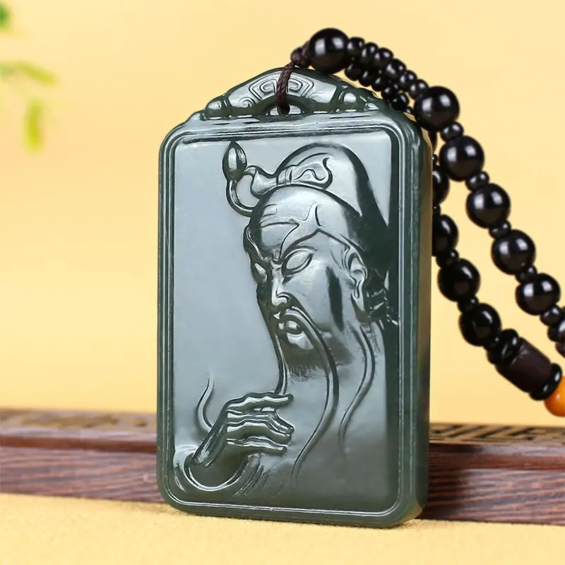 

Nature Bottle Green jade Pendant Carven Guan Yu numen Amulet Hanging necklace