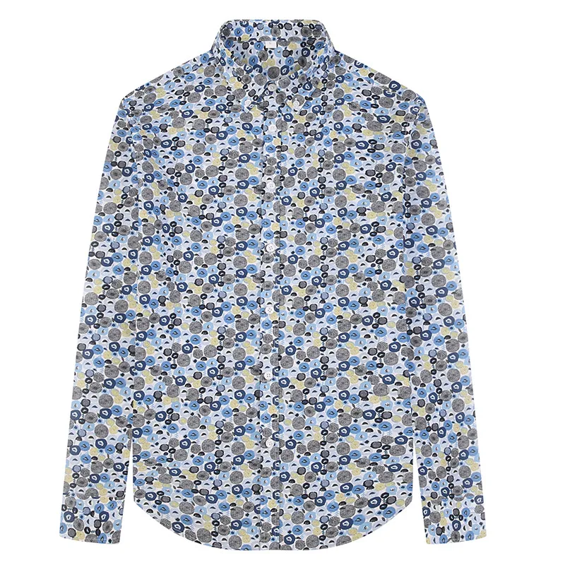 

High Quality 100% Cotton Printed Shirt For Men Fashion Casual Button Long-Sleeved Male Social Travel Shirts Regular Fit