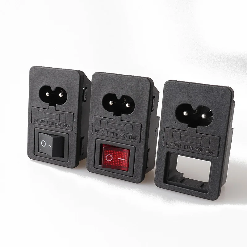 LZ-8-F3 C8 Power Socket with Black Switch Fuse Snap-in Type Power Socket Switch 4pin Rocker Switch