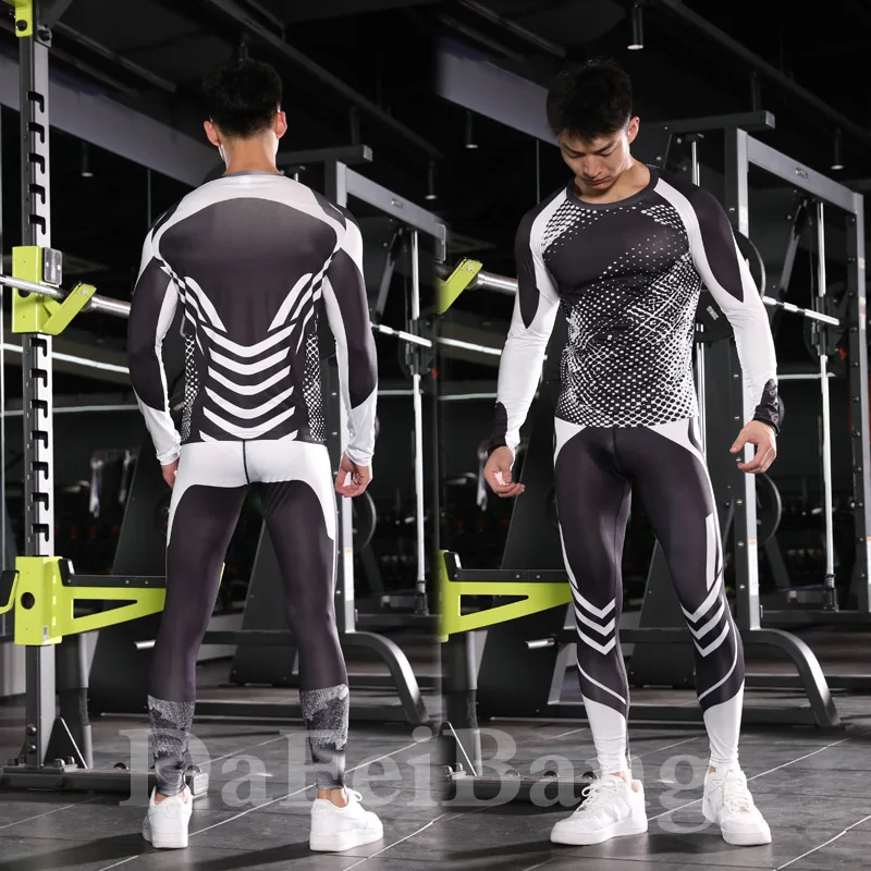 3 Pcs Tracksuits Suit Men Running Sports Suit MMA Compression Sportswear Rashguard Male Bodybuilding T-shirt Pants Man Training