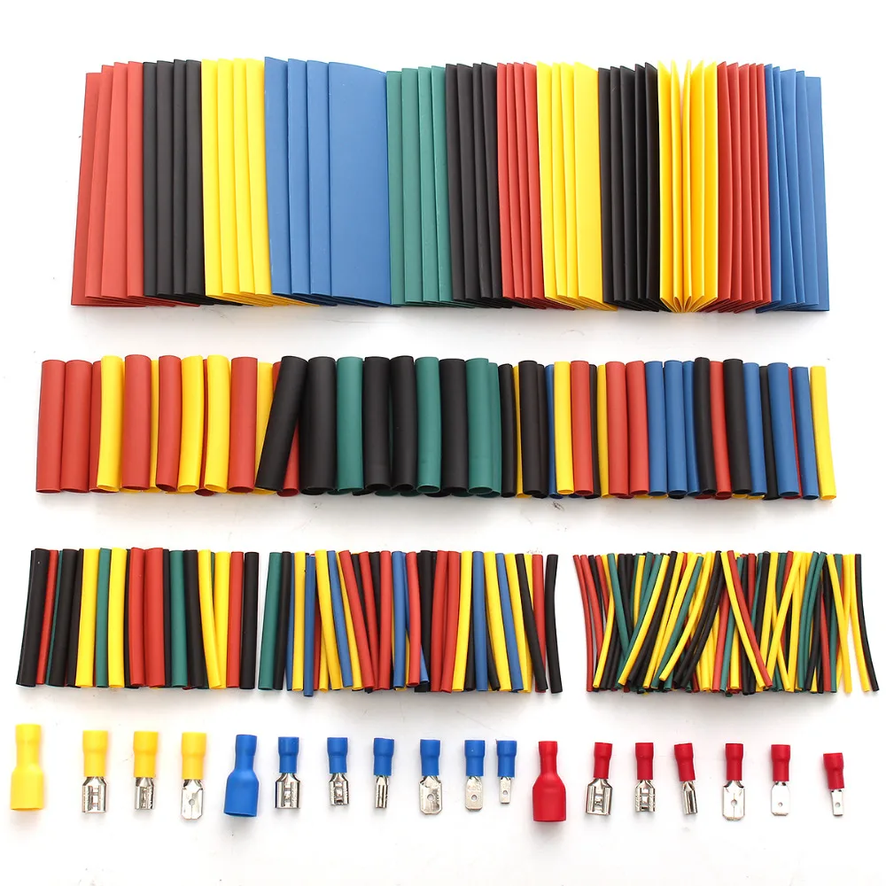 Car Wire Electrical Set 250pcs 22-16AWG/16-14AWG/12-10AWG Terminal Connectors + 328pcs 2:1 Heat Shrink Tube Wire Wrap Cable Kit