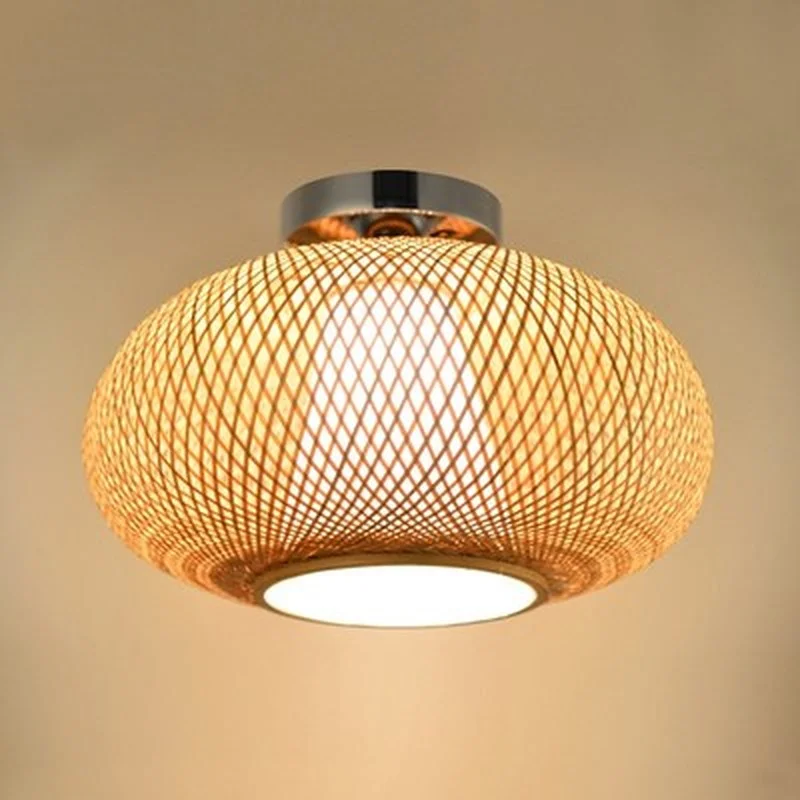 

Bamboo Wicker Rattan Shade Flush Mount Ceiling Light Fixture Japanese Asian Rustic Plafon Lamp Bedroom Kitchen Hallway Balcony