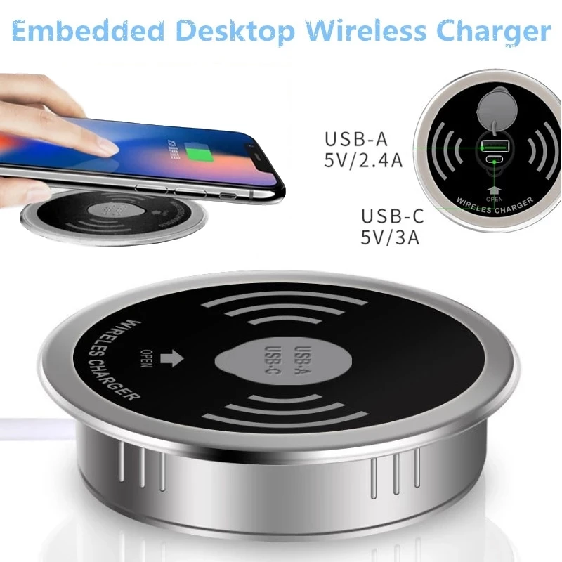 7.5W 10W Qi 15W Fast Wireless Charger Built in Desktop Charger  Desktop Embedded Qi Fast Wireless Charger Charging For iPhone 11