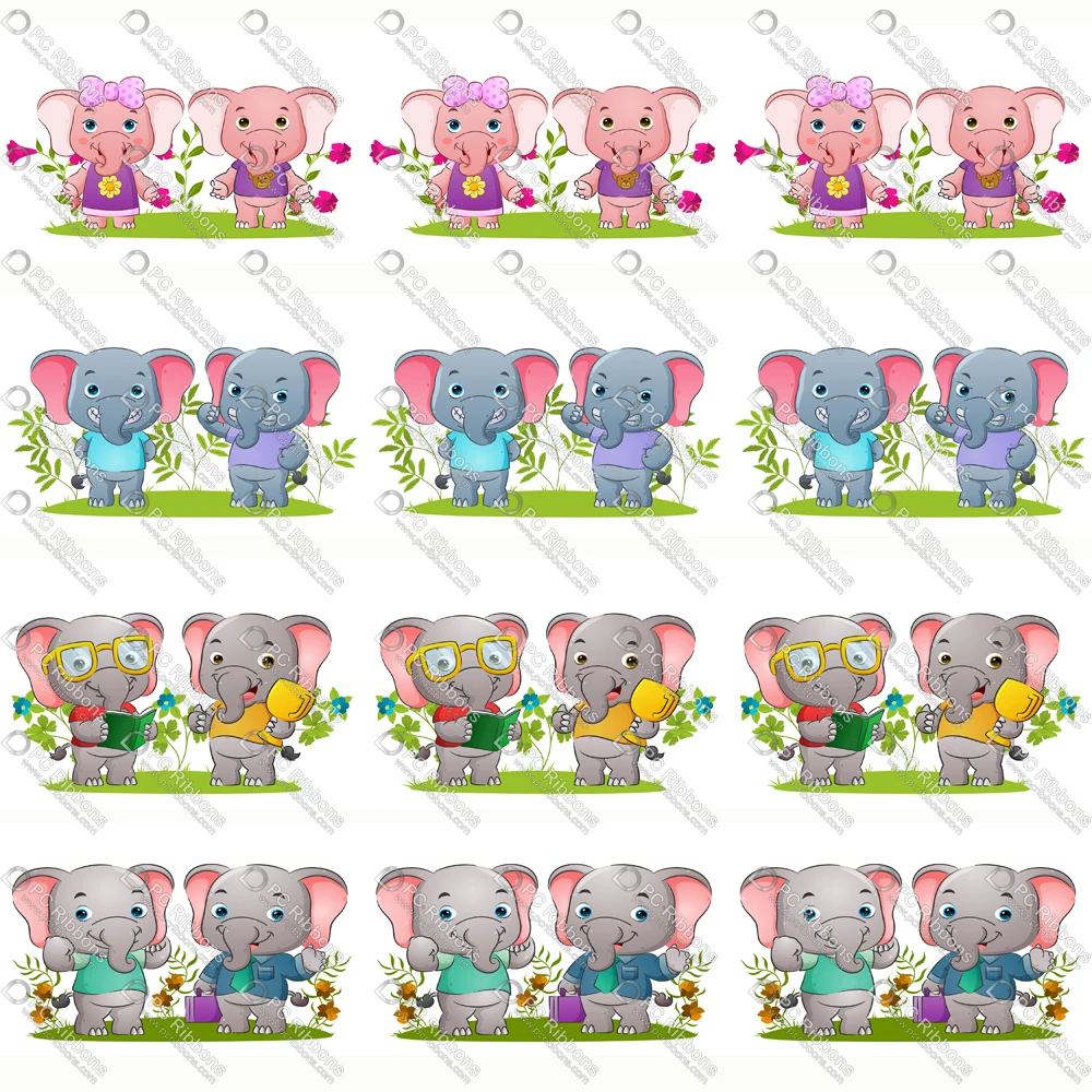 

Cartoon Elephant Printed Design Customized Lanyard/Satin/Grosgrain Ribbon for Crafts DIY Handmade Materials Hair Bow CA134