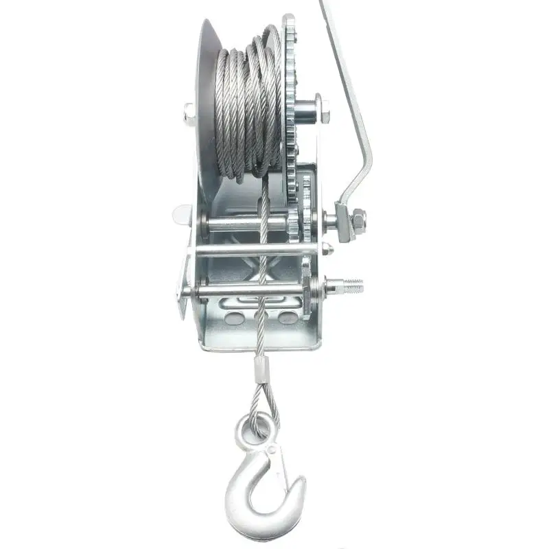 Verricello manuale da 3500 libbre Verricello manuale a doppio ingranaggio Manovella manuale per barche Atv Rv Rimorchio Cavo da 33 piedi Corda metallica solida