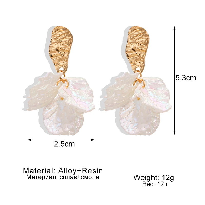 New White Shell Flower Petal Drop Earrings For Women Girls Irregular Crack Earrings Statement Pendientes Korean Jewelry Gift