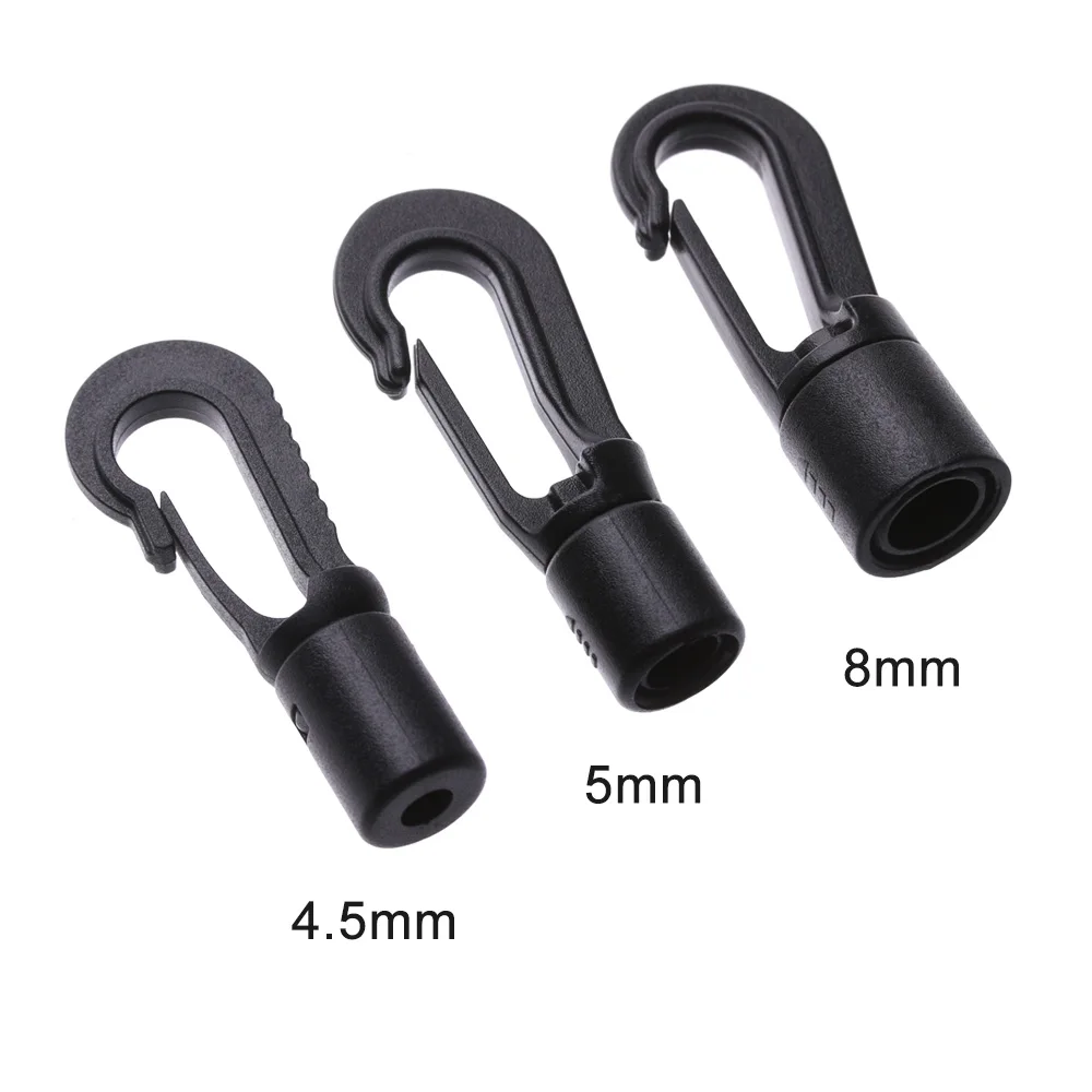 5 pz nero POM plastica moschettone Clip Shock Tie Cord end blocco di sicurezza corda fibbie campo esterno stendibiancheria accessori gancio