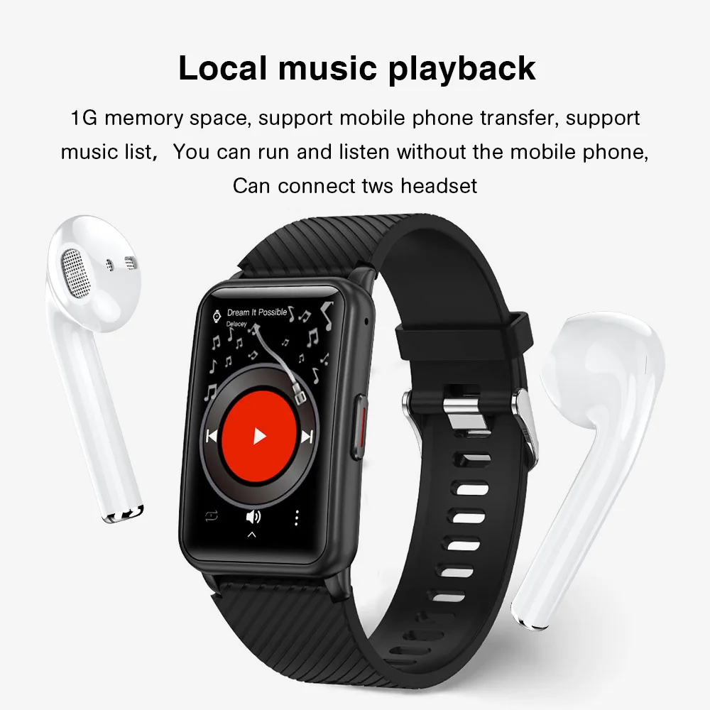 H9-6 الرياضة الموسيقى ساعة ذكية الرجال 1 جرام الذاكرة TWS سماعة وظيفة اللمس الكامل جهاز تعقب للياقة البدنية بلوتوث دعوة Smartwatch للنساء