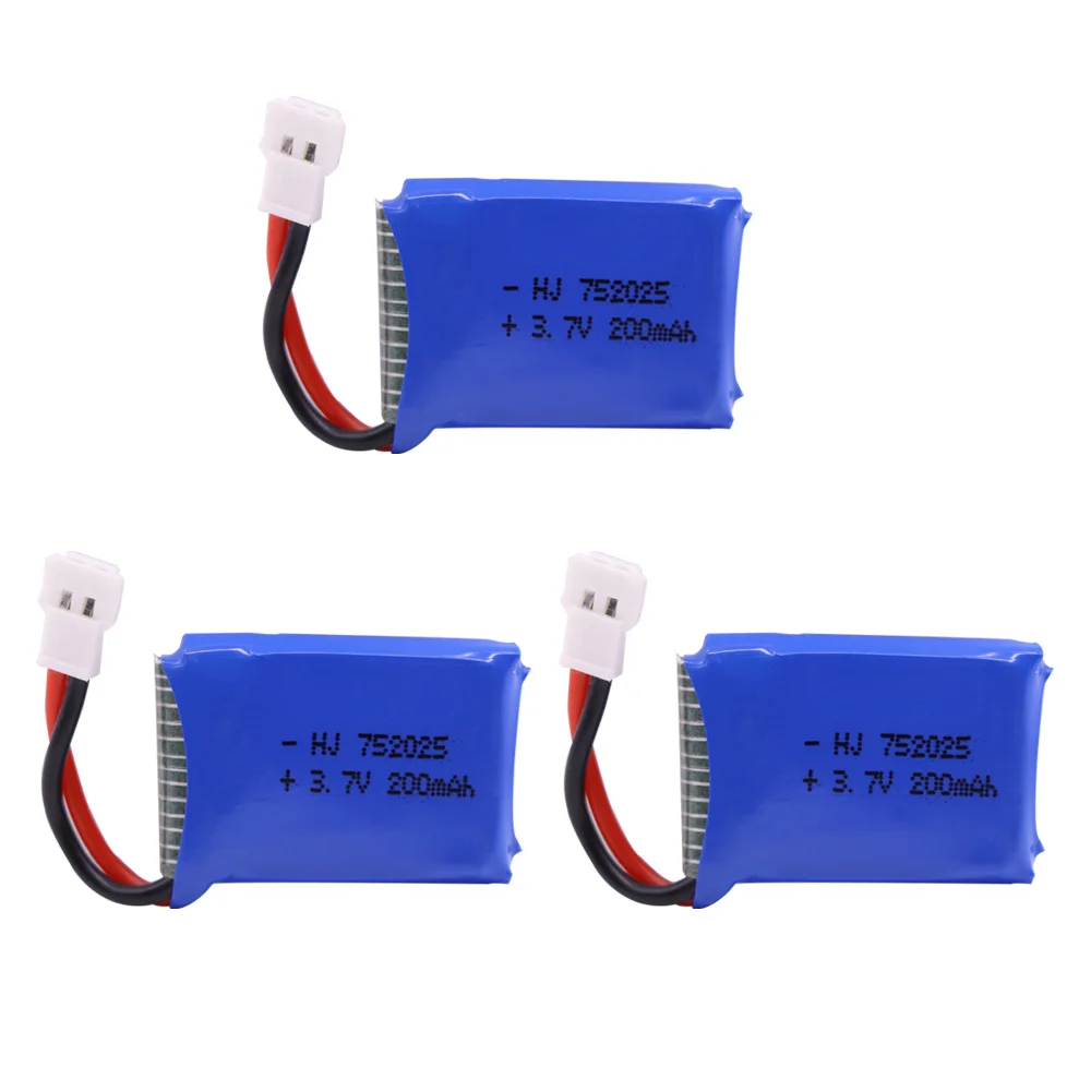 

3PCS 3.7V 200mAh lithium battery For Syma X4 X11 X13 rc plane drone aircraft battery 3.7V RC toys model aircraft 752025