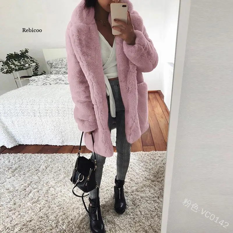 

Women's Coat Faux Rabbit Fur Thick Mid-Length Cardigan Fur Women's Clothing Full Sleeve Open