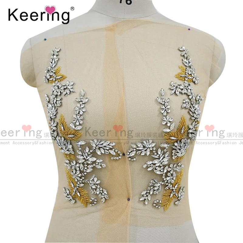 

Rhinestone Applique for Wedding Dress, Bling bling bling, Mix Gold Crystal Patch, WDP-142