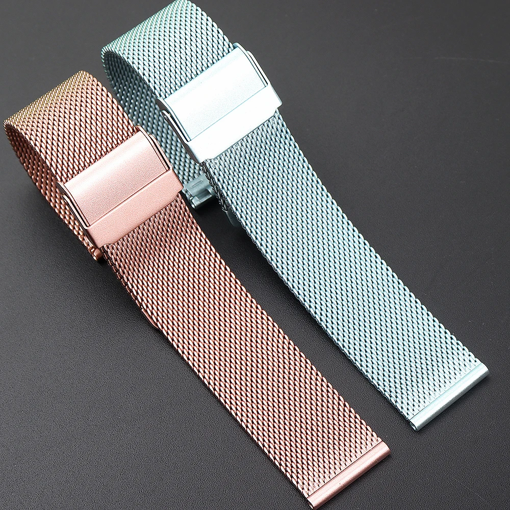 NEW Mesh Milanese Steel Watch Band Metal Ultra-thin Universal Stainless Steel Bracelet pink blue Strap 20mm 22 mm image 5
