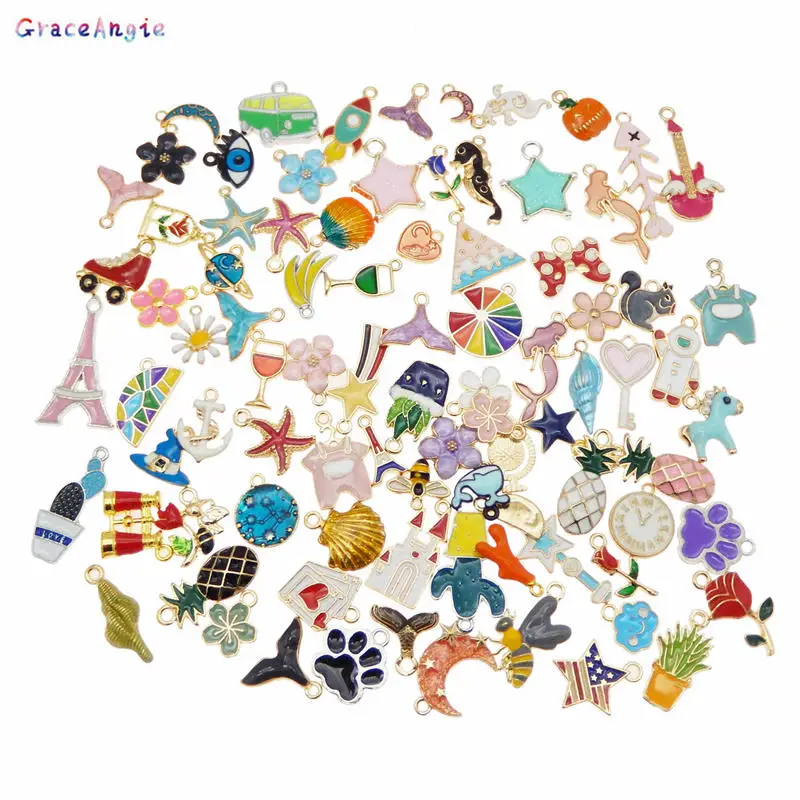 

GraceAngie 10pcs Alloy Enamel Charms Mixed Random Shape Pendant For Necklace Bracelet Earrings Keychain Jewelry DIY Findings