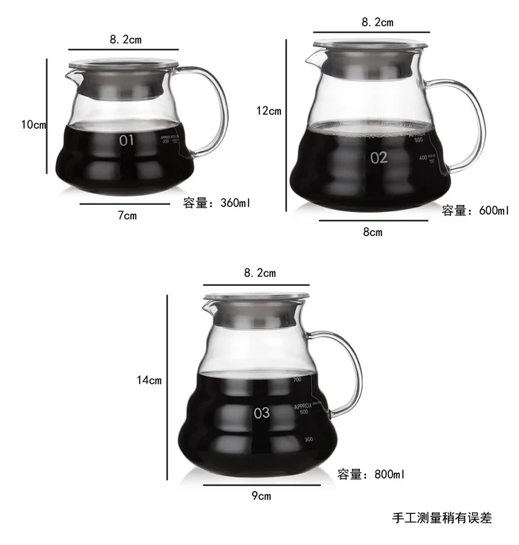 Cafetière en verre transparent, bouilloire de 350ml 600ml 800ml