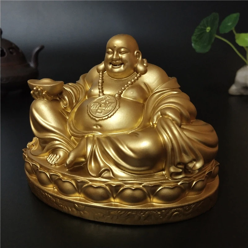 Feng Shui cinese dorato che ride statue di Buddha ornamenti grandi Maitreya Buddha scultura figurine regali per la decorazione domestica