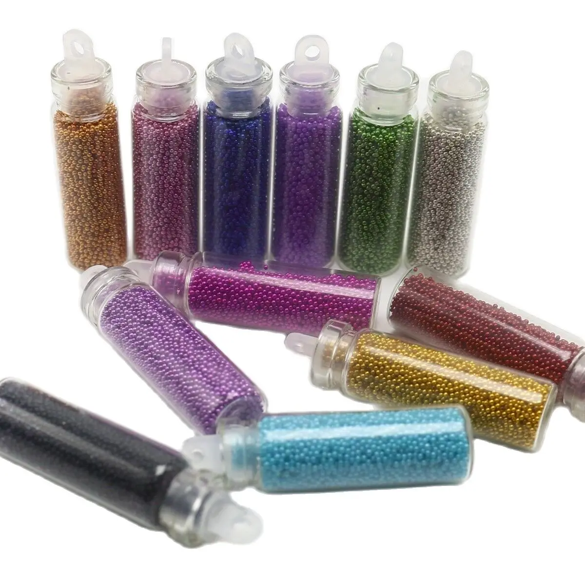 12 Bottles Mini Glitter Glass Vial Charm Nail Art Caviar Microbeads Set Crafts