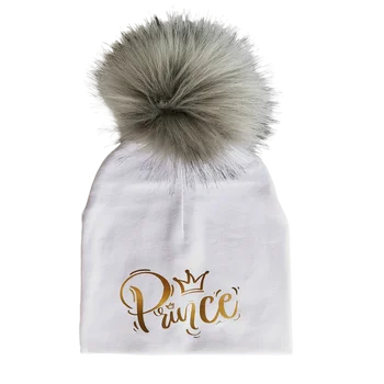 新生児ファッションゴールデン王子プリンセスレタークラウン幼児幼児ボンネットベビーポンポン帽子男の子のための帽子スカーフキャップ子供のためのビーニー