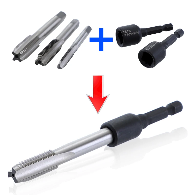 แตะซ็อกเก็ตอะแดปเตอร์ 1/4 Hex Shank M4-M16 Square Driver สกรูอะแดปเตอร์ Threading เครื่องมือทํางานร่วมกับเครื่อง Tap