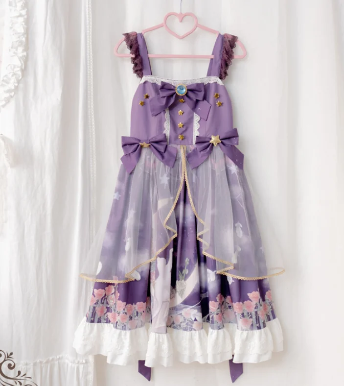 Vestido de fiesta de té de princesa lolita, vestido de tirantes vintage de encaje con lazo, estampado victoriano kawaii, chica gótica lolita loli cos