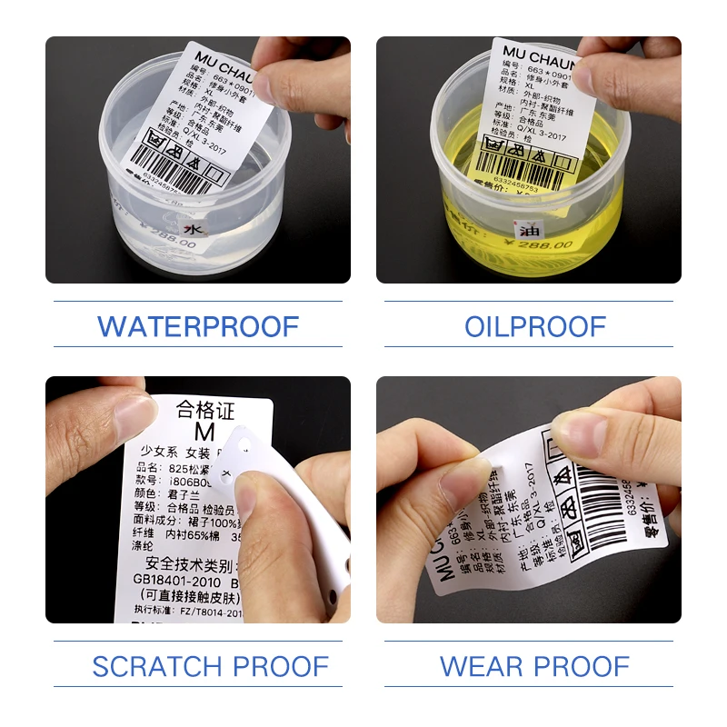 Niimbot-etiqueta térmica transparente para código de barras, resistente al aceite, impermeable, en blanco, varios tamaños, B21, B1, B3S