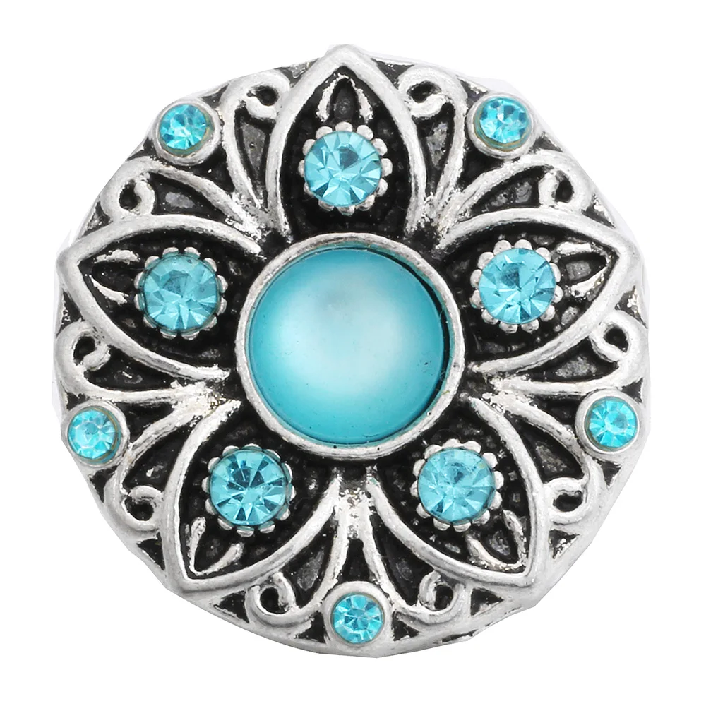 6pcs/lot Snap Button Jewelry Sky Blue Rhinestone Owl Cross Elephant Flower Snap Buttons Fit 18mm Snaps Jewelry Bracelets