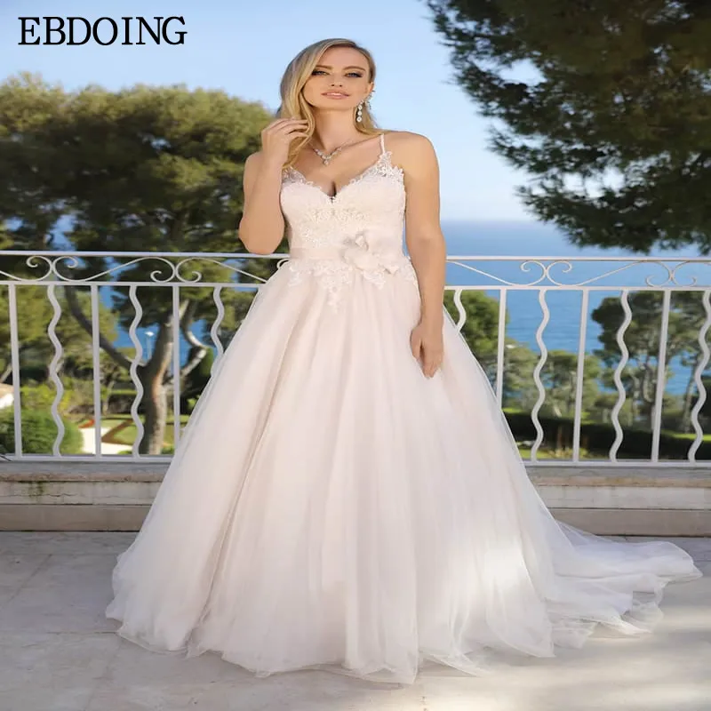 Vestido De Novia De corte en A para Novia, escote en forma De corazón, tirantes finos, largo hasta el suelo, talla grande