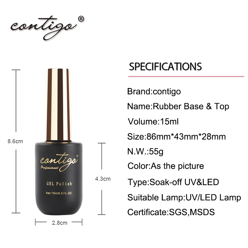 Contigo Uv Led Gel Vernis Rubber Base Semipermanent Matte Top En Dikke Nail Base Coat Soak Off Hot Koop Gel polish Voor Nagels