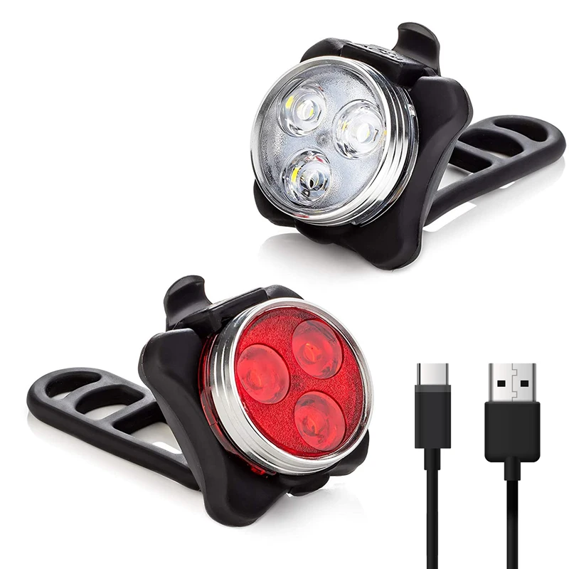 USB Rechargeable LED Bicycle Light Bike Front and Back Headlamp Fog Lamp