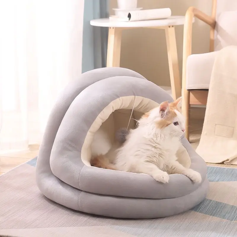 

Pet Bed For Indoor Cat Machine Washable Bed Or Small Dog Rabbit Anti-Slip Water-Resistant Bottom Tent Soft Caveremovable Cotton