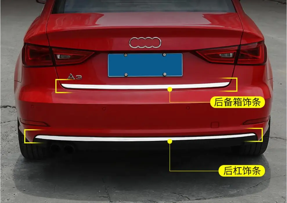 Car stainless steel Rear door tailgate frame Bottom trunk plate trim hoods Fit For Audi A3 Sedan 2013 2014 2015 2016