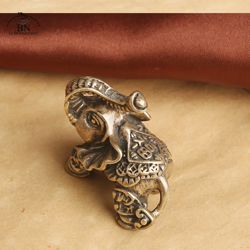 Solid Brass Lucky Elephant Office Desktop Decorations Accessories Chinese Wealth Texts Vintage Copper Animal Figurines Ornaments