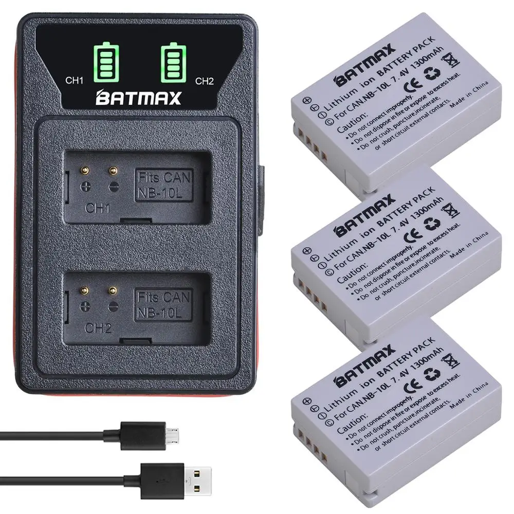 

3Pcs NB-10L NB 10L NB10L Battery + LED Built-in USB Dual Charger for Canon SX40 HS SX40HS SX50 PowerShot SX40 HS SX50 HS SX60 HS