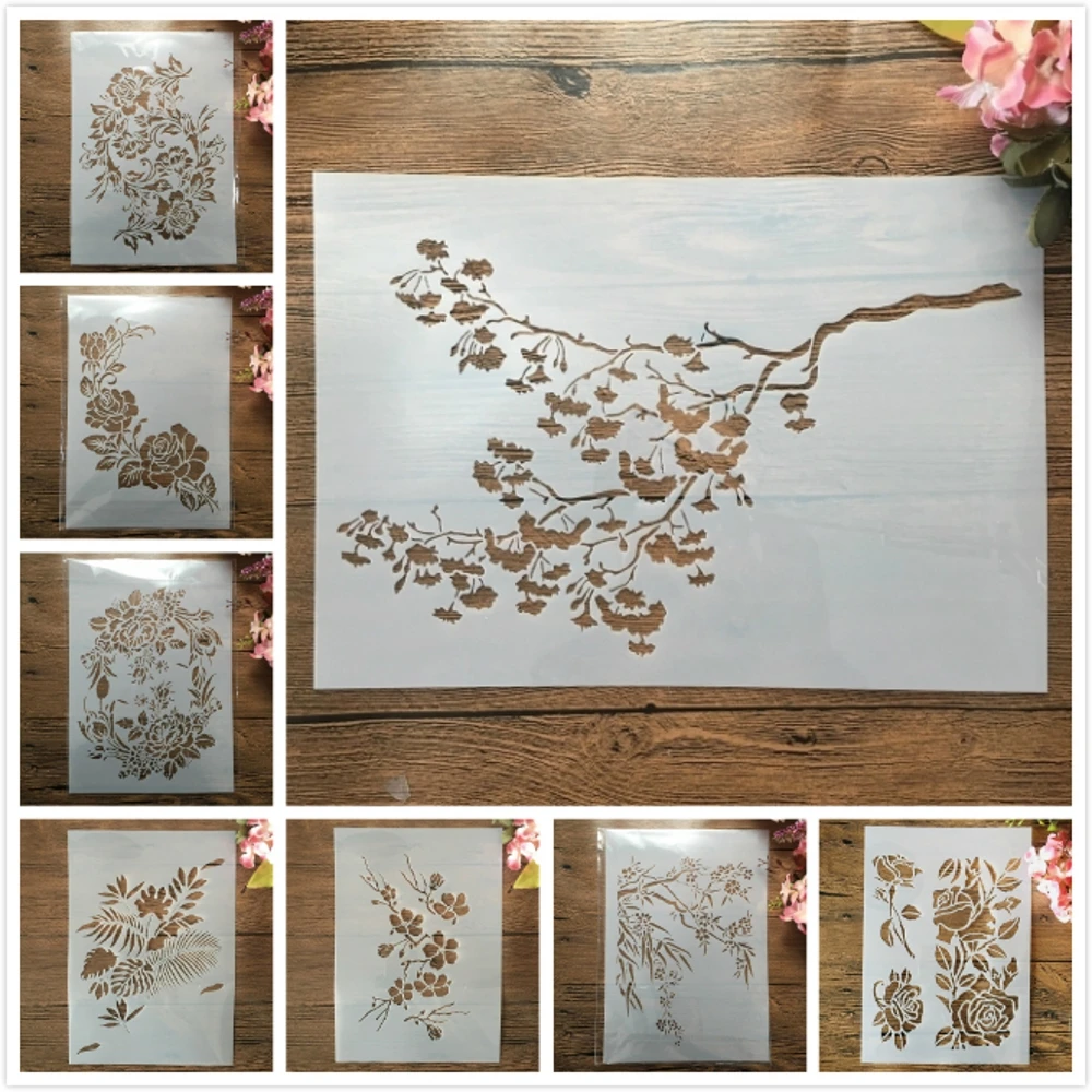 

8Pcs/Lot A4 29cm Flowers Leaves Branches DIY Layering Stencils Wall Painting Scrapbook Coloring Embossing Album Decor Template