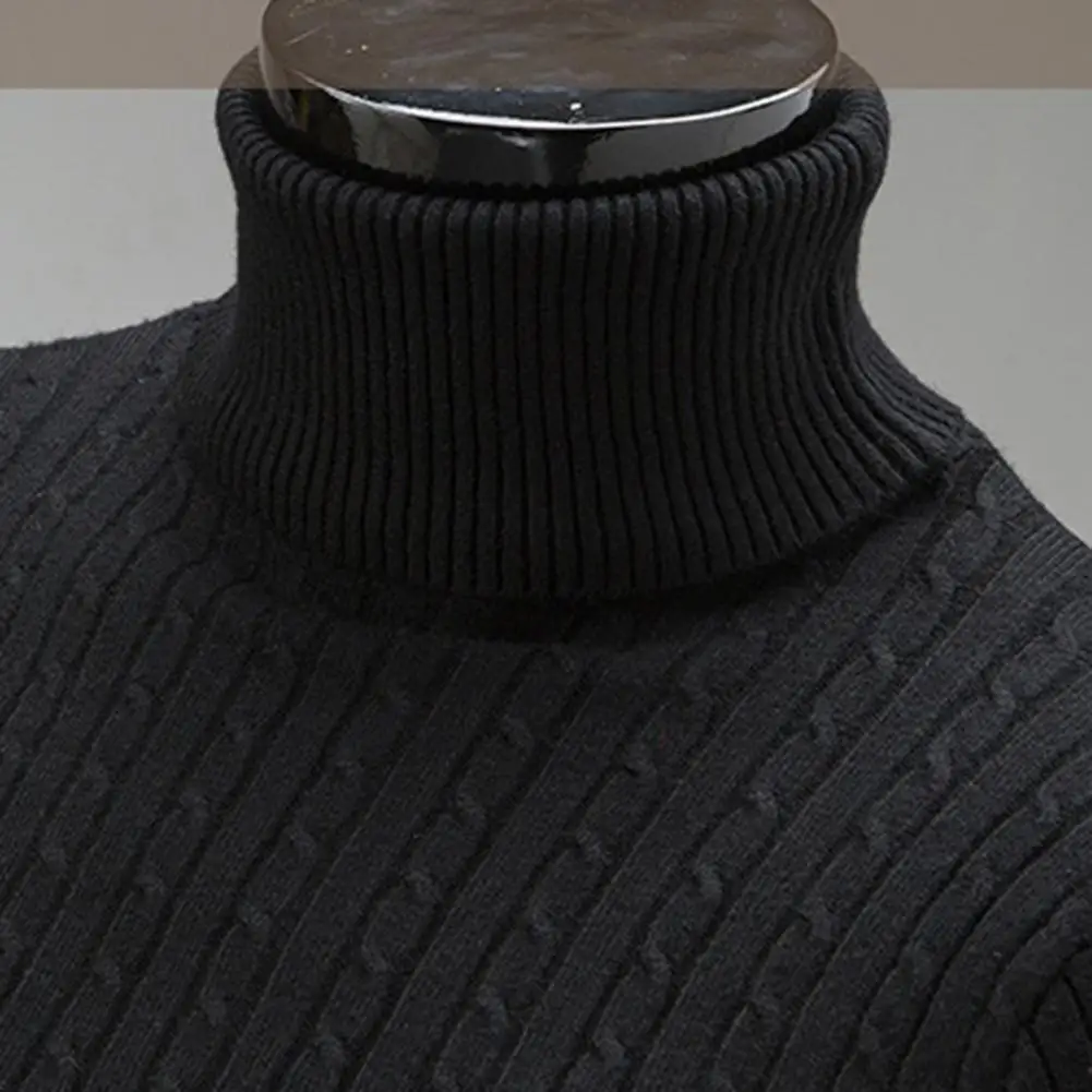 New Solid Color Long Sleeve Knitted Sweater All-matched Turtleneck Twist Men Sweater Pullover for Autumn Winter 2021 Plus Size