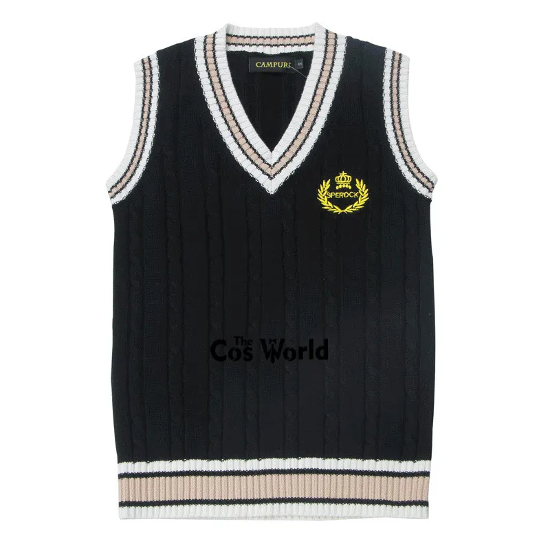 Spring Autumn Girl's Crown Sleeveless Stripes Knit Vests Pullovers V Neck Sweaters For JK School Uniform Student Clothes