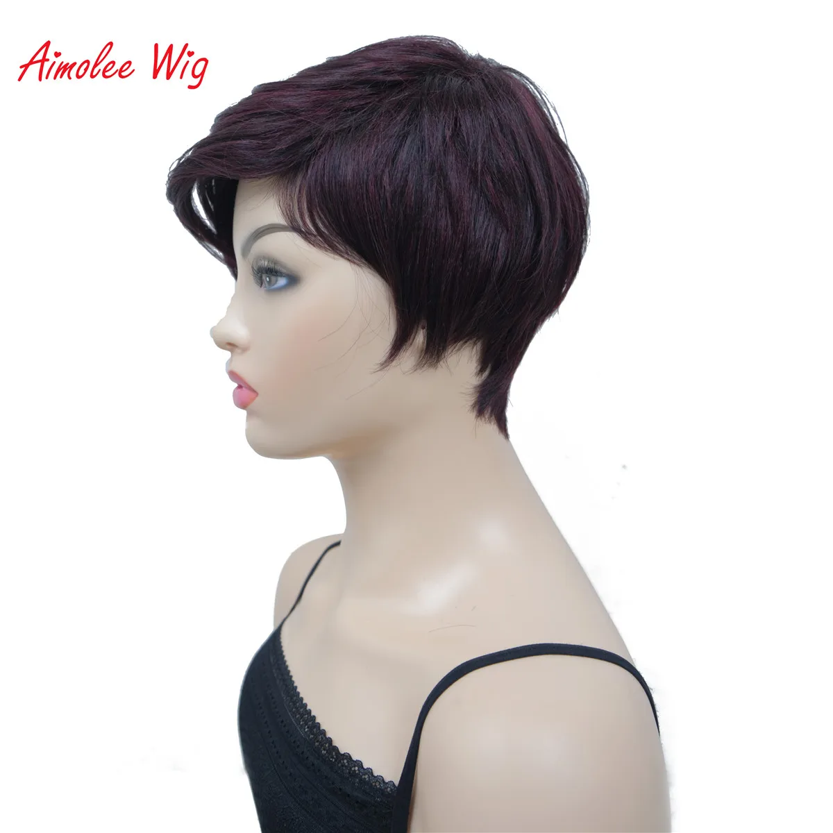 Aimolee Women's Short wig Straight Hair Synthetic Black/Wine red Natural wigs Bob