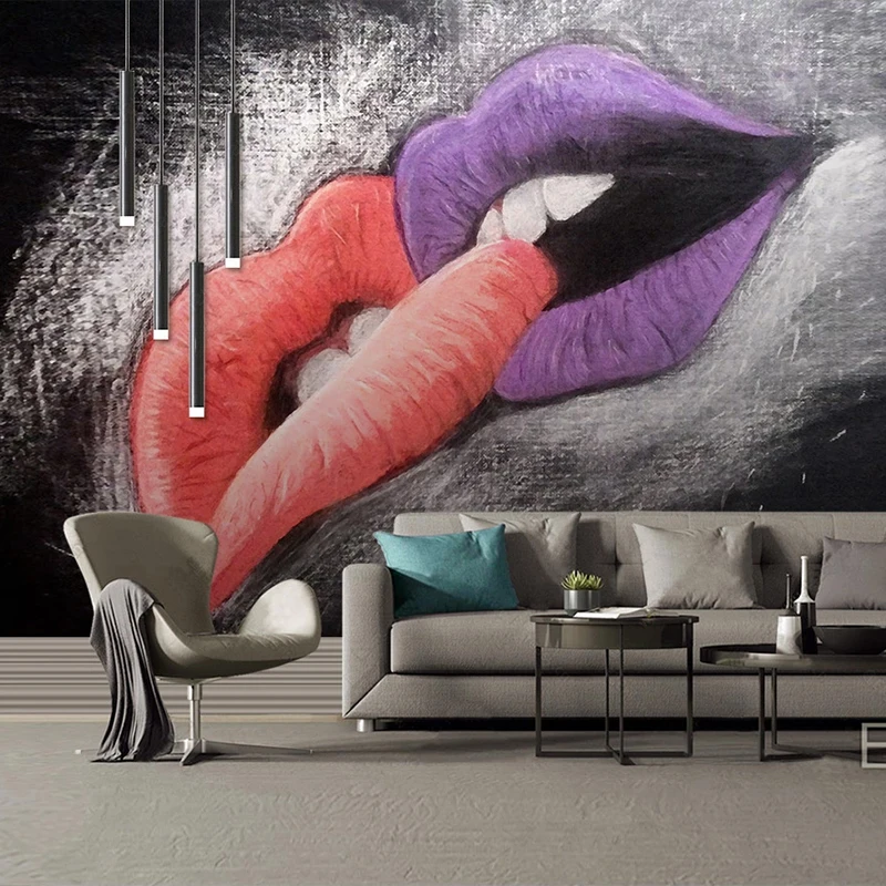 Custom Photo Wallpaper For 3D Creative Red Lips Oil Painting European Style Background Decorative Wall Mural Papel De Parede Art