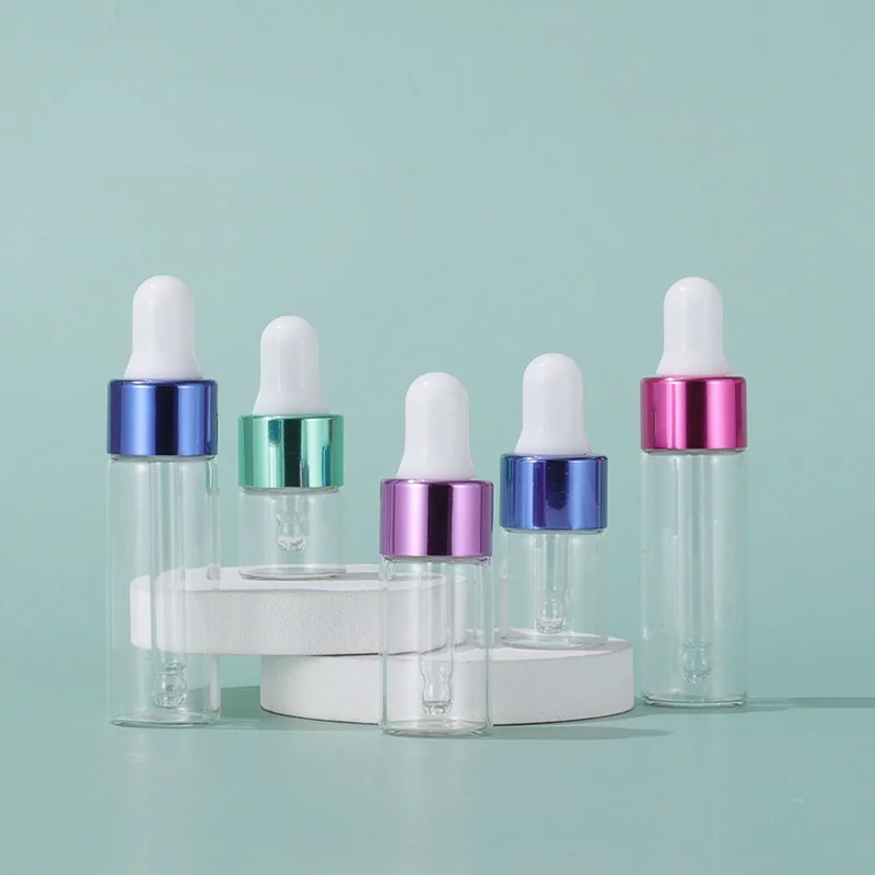 100Pcs 1/2/3/5 ML Clear Glass Essential Oil Aromatherapy Dropper Bottles Rose Gold Cap Reagent Drop Eye Liquid Pipette Bottle