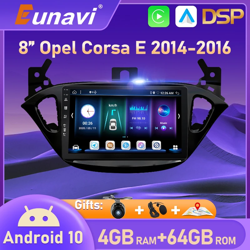 Eunavi 2 Din DSP Android Car Radio Audio Multimedia For Opel Corsa E 2014 2015 2016 GPS Navigation Auto Stereo 4G 64GB WIFI