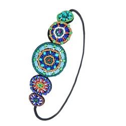 Vintage Green Blue Queen Shiny Crystal Handmade Beads Elastic Headband Women Wedding & Engagement Hair Accessories Bridal Banage