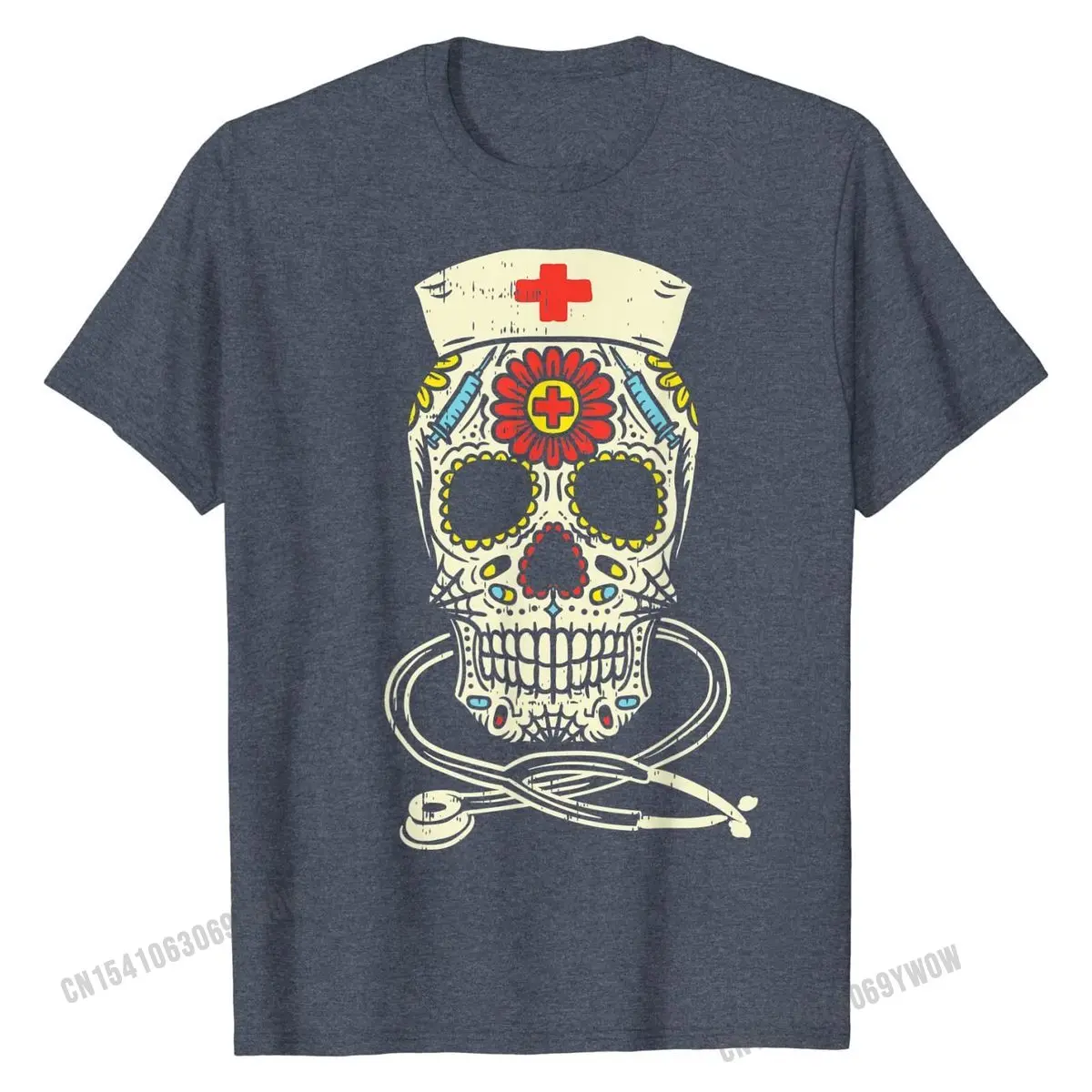 Nurse Sugar Skull Stethoscope RN Medical Halloween Costume T-Shirt Design Tops T Shirt for Men Designer Cotton Casual Tshirts