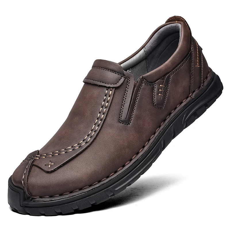 Zapatos informales de cuero para hombre, mocasines planos transpirables sin cordones, cómodos, para exteriores, gran oferta, otoño