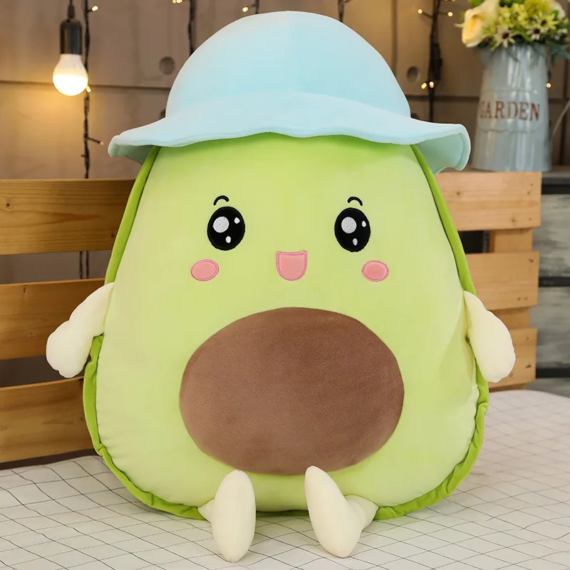 Cute Plush Toys Avocado Doll with Hat Stuffed Fruit Food Kawaii Avocado Pillow Cute Soft Doll for Children Bedroom Decor Cushion