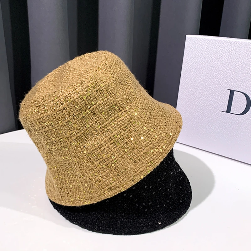 2021 New Sequined Basin Hat Ladies Spring and Autumn Sunscreen Fisherman Hats Korean Style Short Brim Fashion Wild Bucket Cap