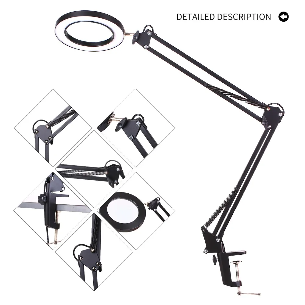10X Magnifying Lamp with Clamp USB-Powered Hands-Free Magnifying Glass Desk Lamp Adjustable Swivel Arm for Close-Up Work