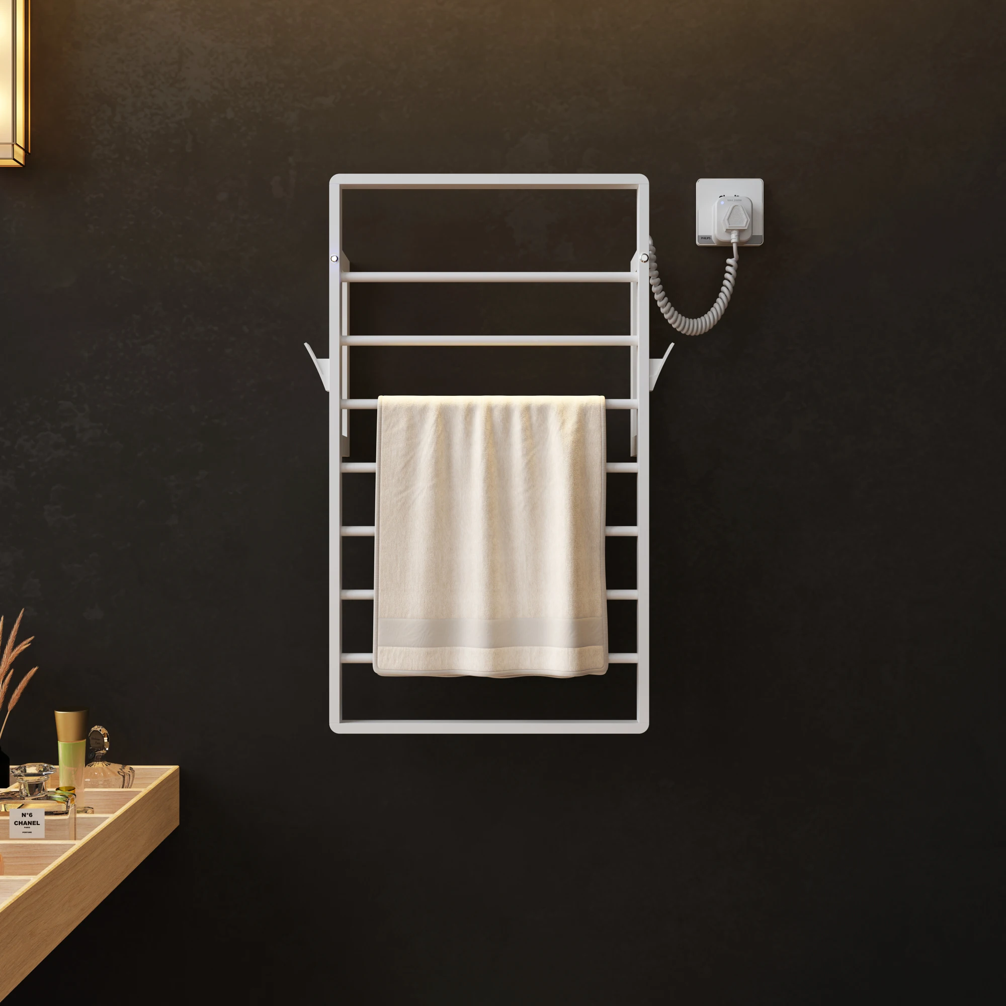 Imagem -05 - Aquecedor de Toalha Elétrico para Banheiro Toalheiro Aquecido com um Temporizador sem Perfuração Aço Inoxidável