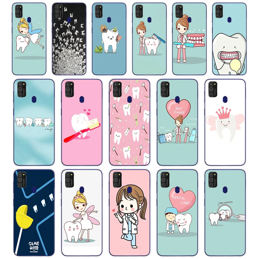 66 Funny Cartoon Dentist Dental Crowned Soft Silicone Tpu Cover phone Case for Samsung Galaxy M11 M21 A20 A20E A20S S10 S20 Plus