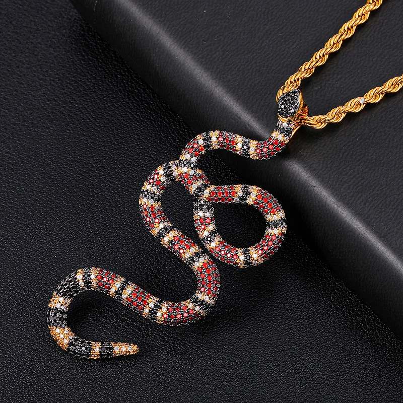 D&Z Hip Hop Coral Snake Pendant Bling Cubic Zirconia Iced Out In White Gold Color Necklaces & Pendants For Men Jewelry With