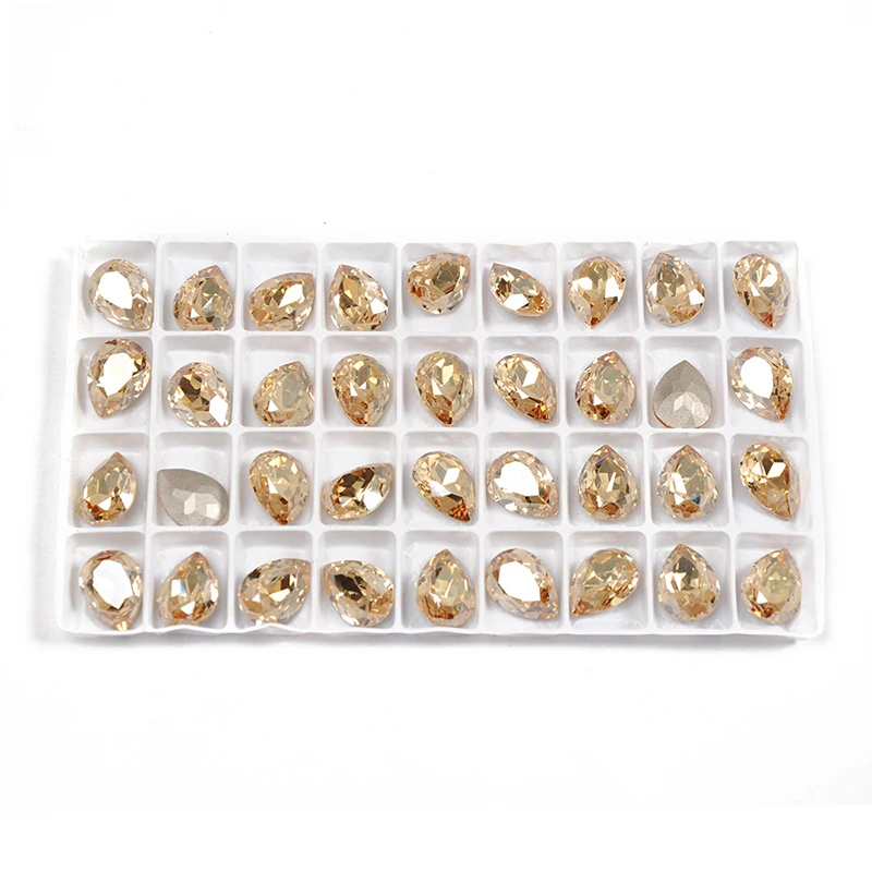 YANRUO 4320 All Sizes Golden Shadow Drop Sewing Crystals Point Back Gold Rhinestones Sew On Glass Strass Fancy Stones